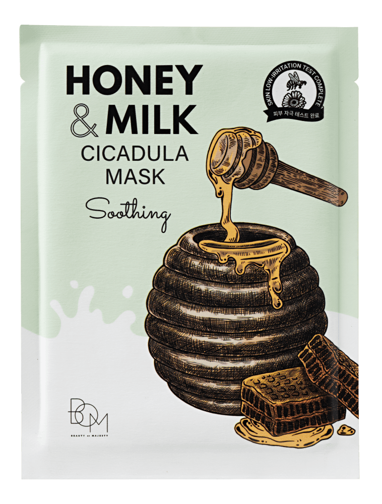 Успокояваща лист маска с невен, мляко и мед Beauty of Majesty HONEY & MILK CICADULA MASK Soothing 25g