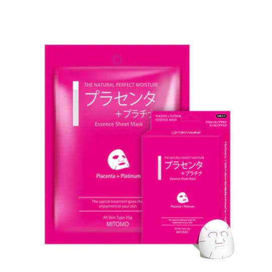 Хидратираща стягаща маска Mitomo The Natural Perfect Moisture Placenta + Platinum Essence Sheet Mask Стягаща Платина Плацента 25g