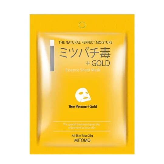 Успокояваща хидратираща шийт маска Mitomo Bee Venom+Gold Essence Sheet Mask Подмладяваща Злато Пчелна 25g